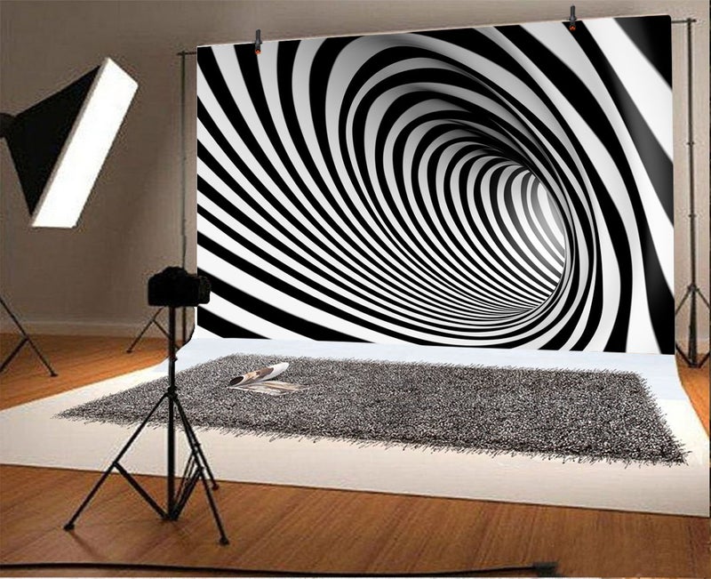 LFEEY 10x7ft Black and White Spiral Vortex Backdrop Adults Kids Portrait Photo Shoot Futuristic Perspective Pipeline Tube Endless Tunnel Striped Swirl Background for Photography Photo Studio Props - Image 2